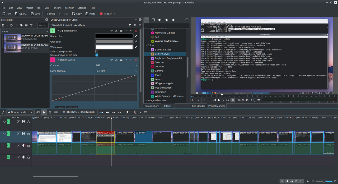 Video editor timeline with clips and effects