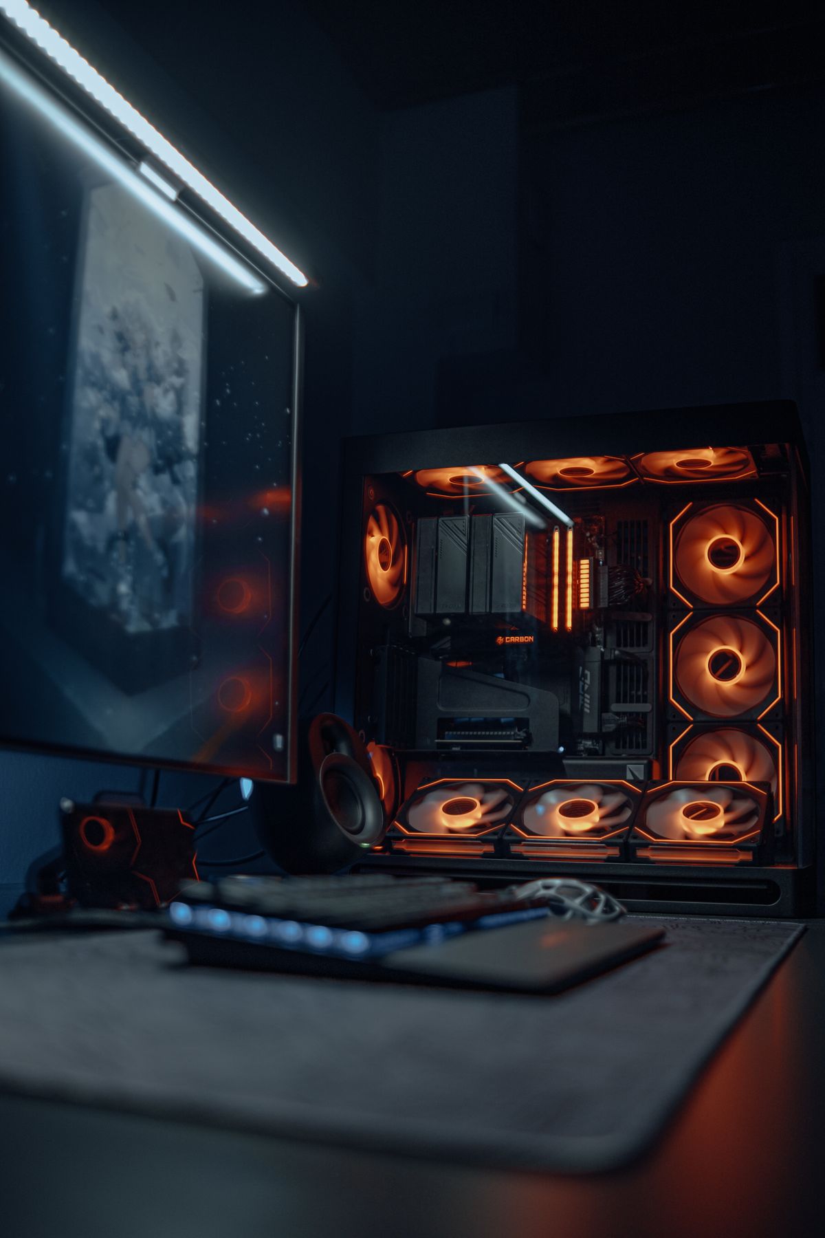 Gaming PC and monitor with RGB lighting